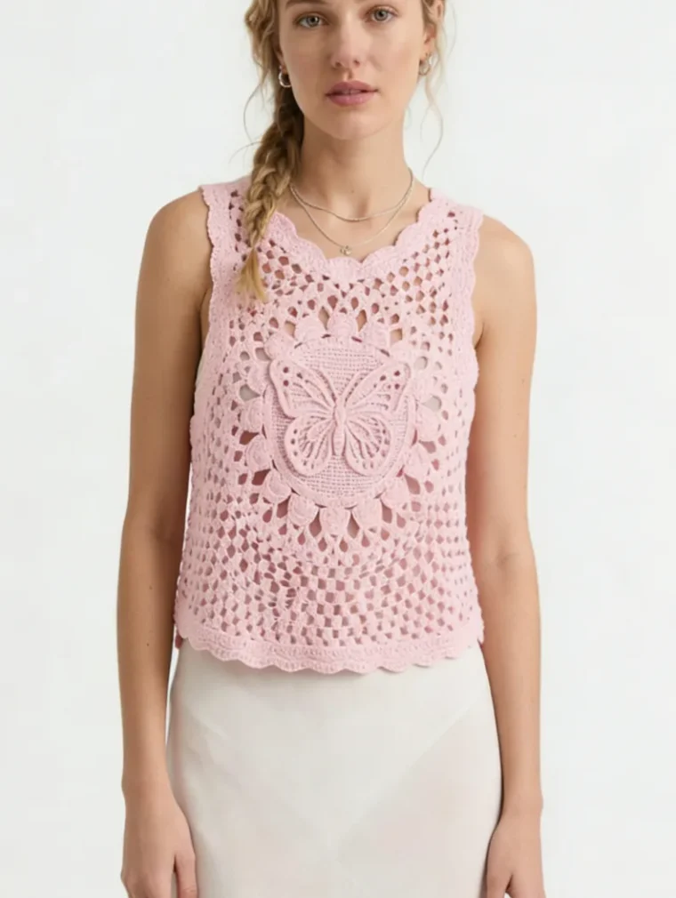 Women's sleeveless crochet top (L53 / B46) — EF-W-1179