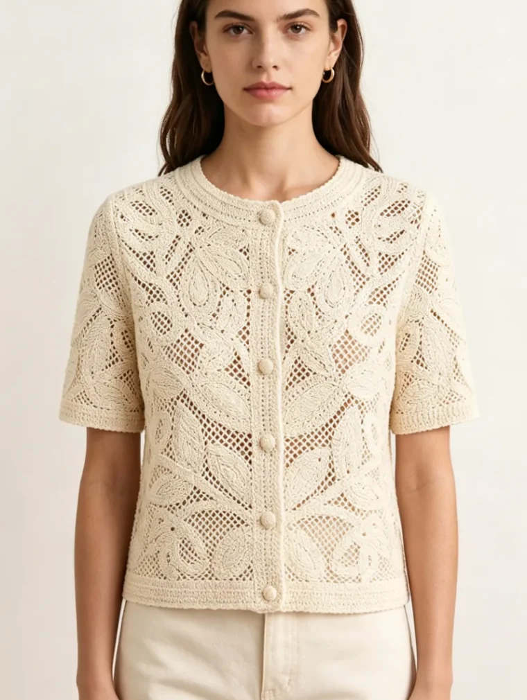 Women's short-sleeve crochet top (L54 / B48) — EF-W-1153