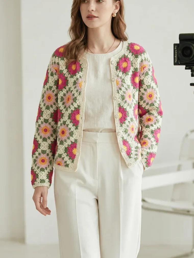 Women's long-sleeve crochet shirt (L54 / B48) — EF-W-1106
