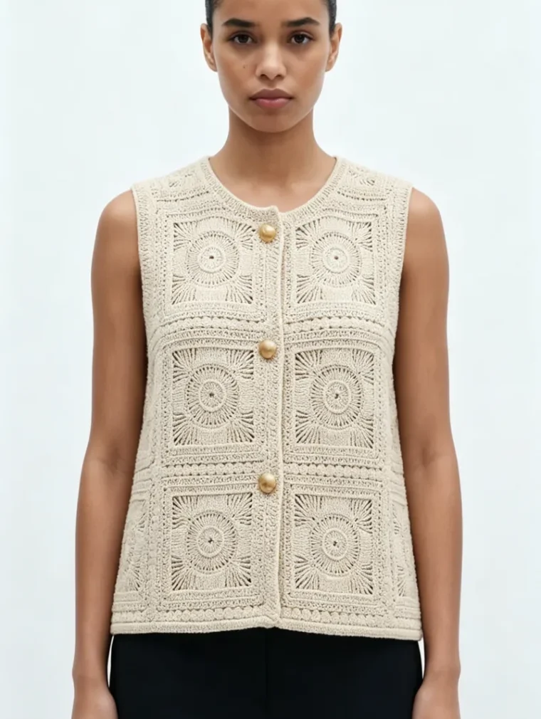 Women's sleeveless crochet top (L53 / B48) — EF-W-1355