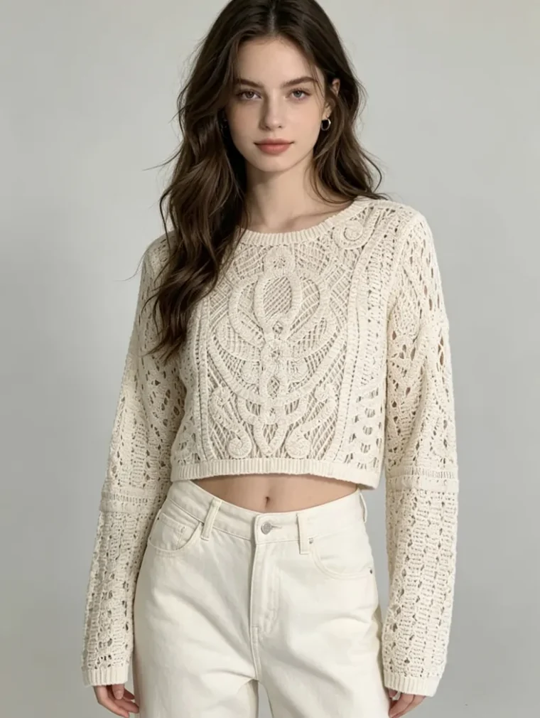 Women's long-sleeve crochet shirt (L50 / B50) — EF-W-1280