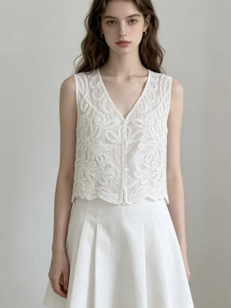 Women's sleeveless crochet top (L53 / B48) — EF-W-1361
