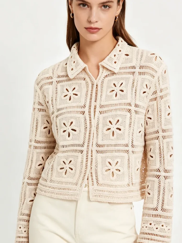 Women's long-sleeve crochet shirt (L50 / B50) — EF-W-1118