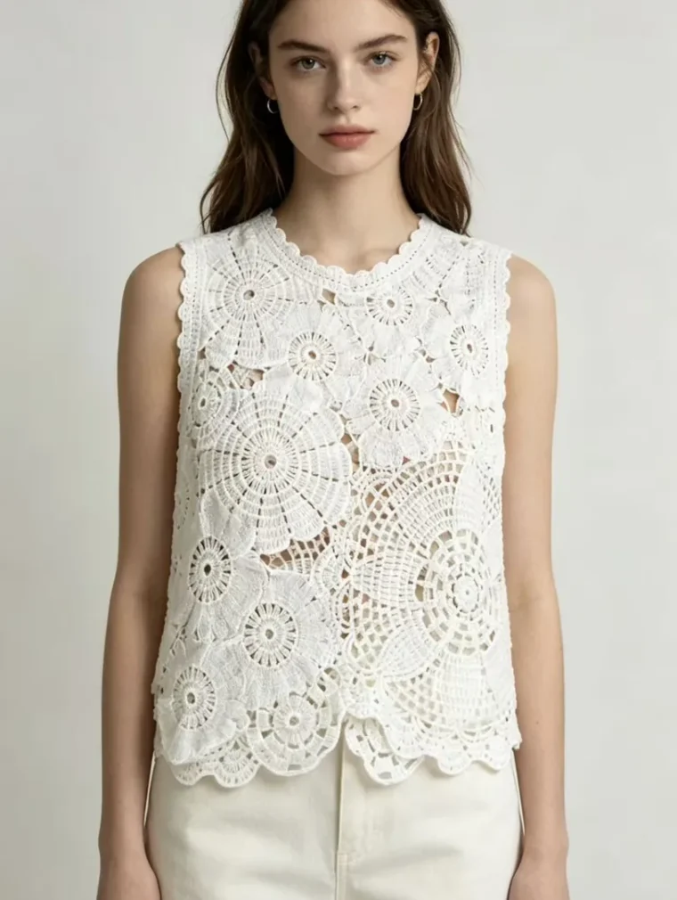 Women's sleeveless crochet top (L46 / B44) — EF-W-1460