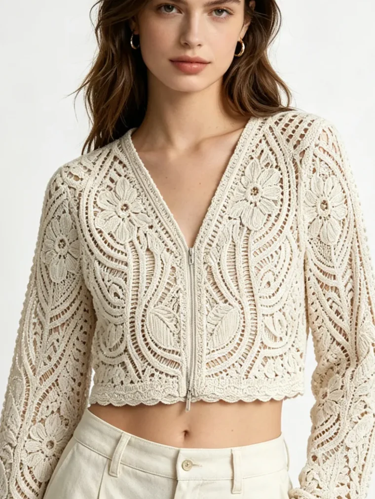 Women's long-sleeve crochet shirt (L50 / B50) — EF-W-1288