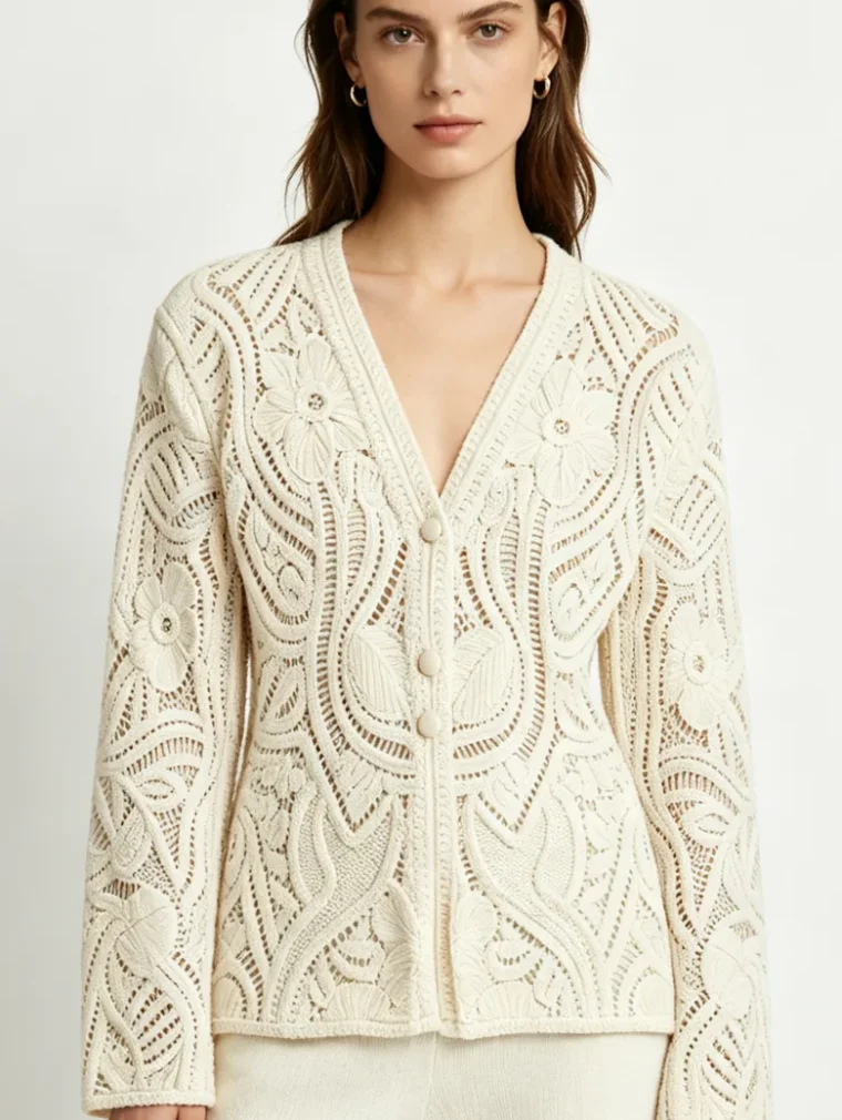 Women's long-sleeve crochet shirt (L58 / B48) — EF-W-1204