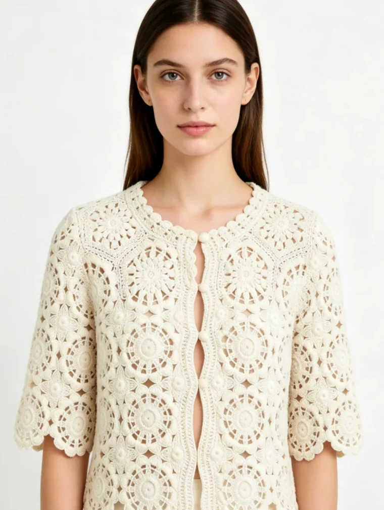 Women's short-sleeve crochet top (L58 / B50) — EF-W-1155
