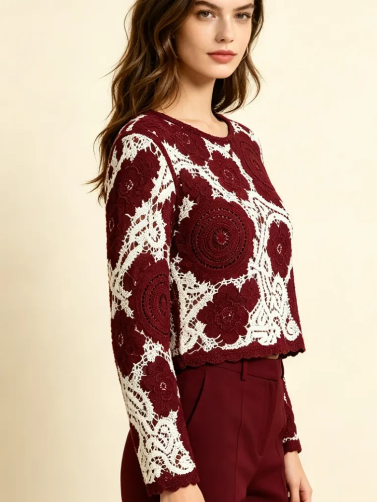 Women's long-sleeve crochet shirt (L56 / B55) — EF-W-1301