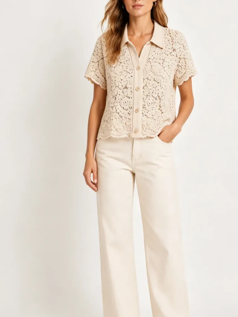 Women's long-sleeve crochet shirt (L56 / B55) — EF-W-1302