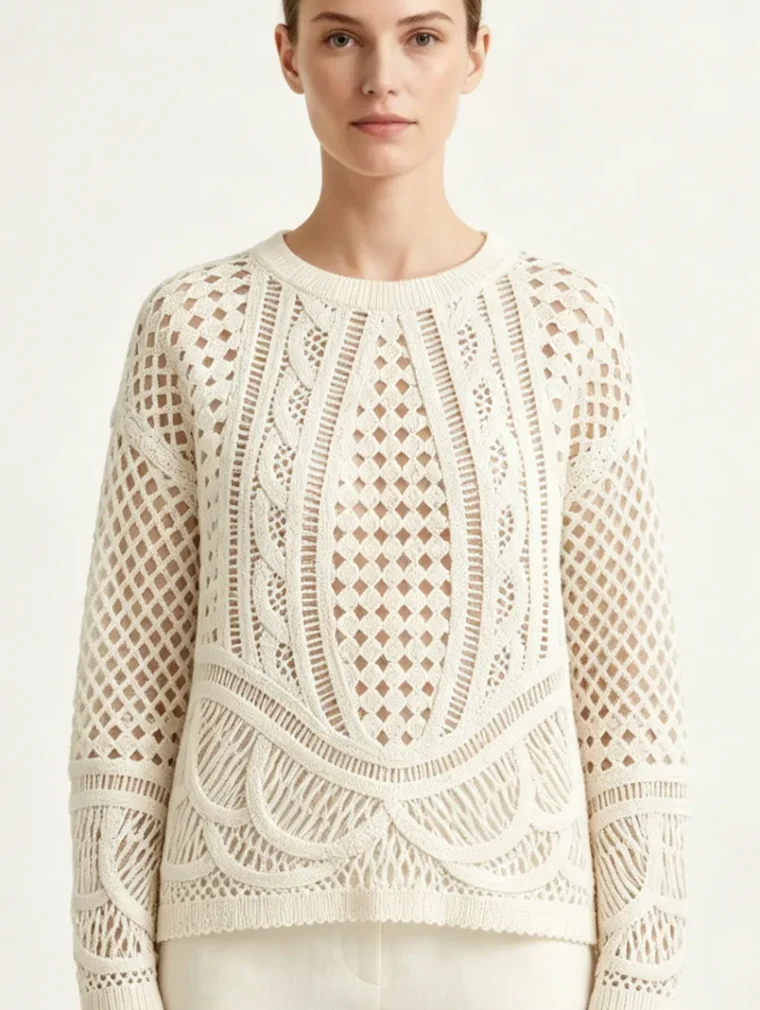 Women's long-sleeve crochet shirt (L56 / B55) — EF-W-1303