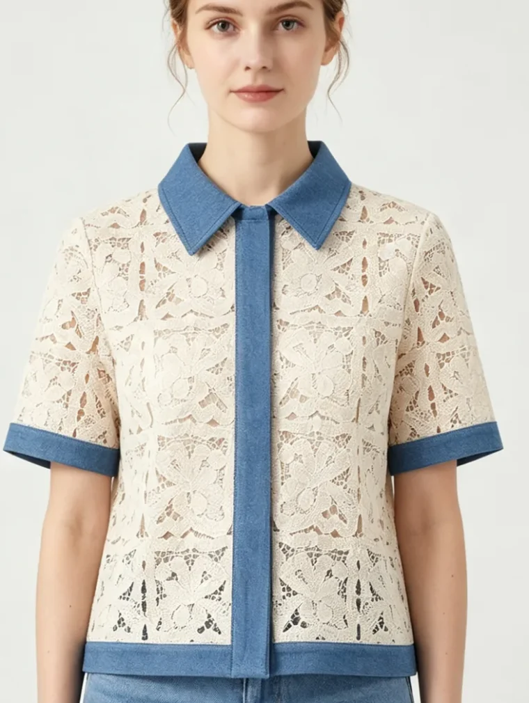 Women's short-sleeve crochet shirt (L56 / B55) — EF-W-1568