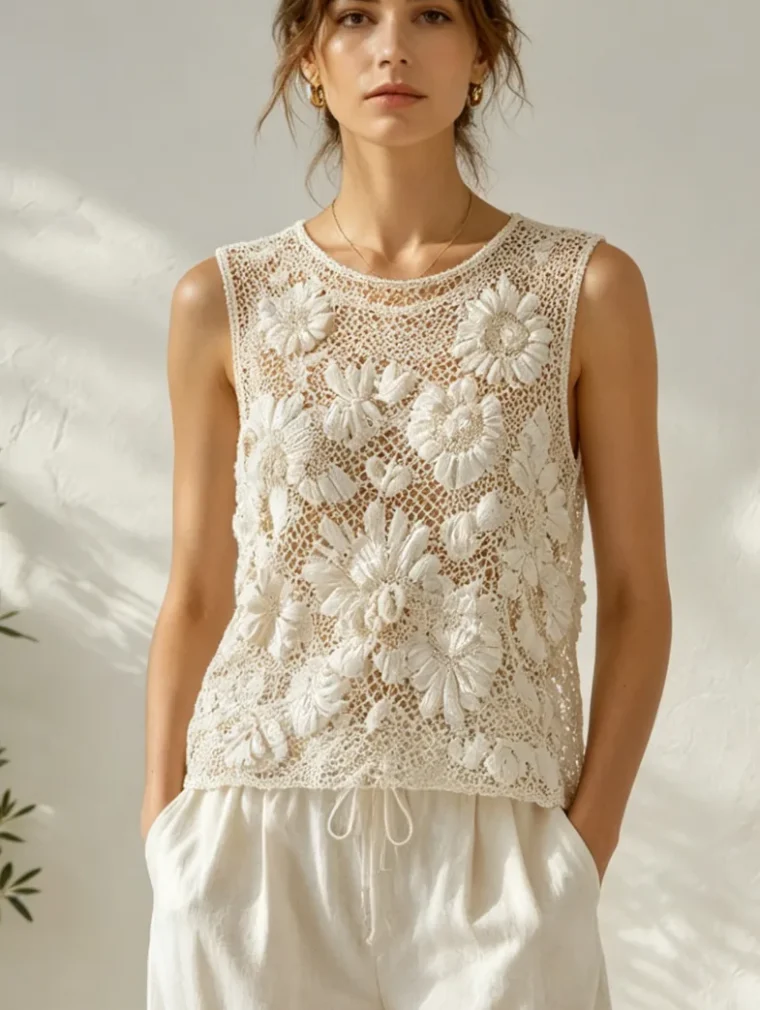 Women's sleeveless crochet top (L49 / B40) — EF-W-1377