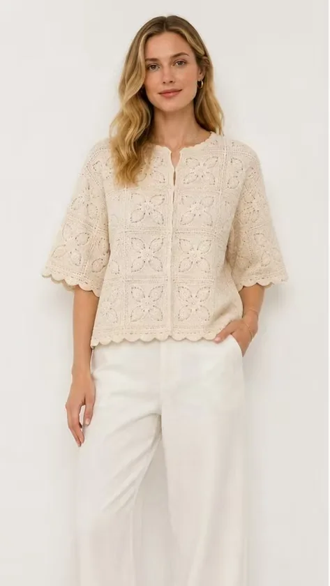 Women's short-sleeve crochet shirt (L56 / B55) — EF-W-1168