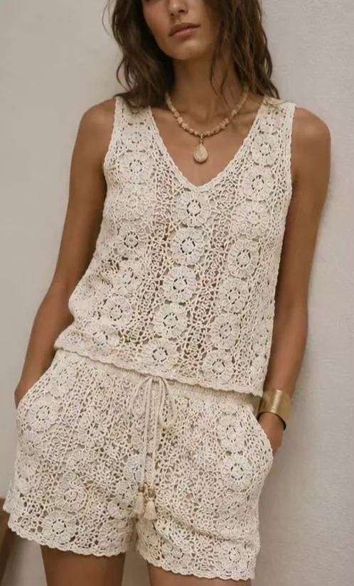 Women's sleeveless crochet outfit (L54 / B48) — EF-W-1157