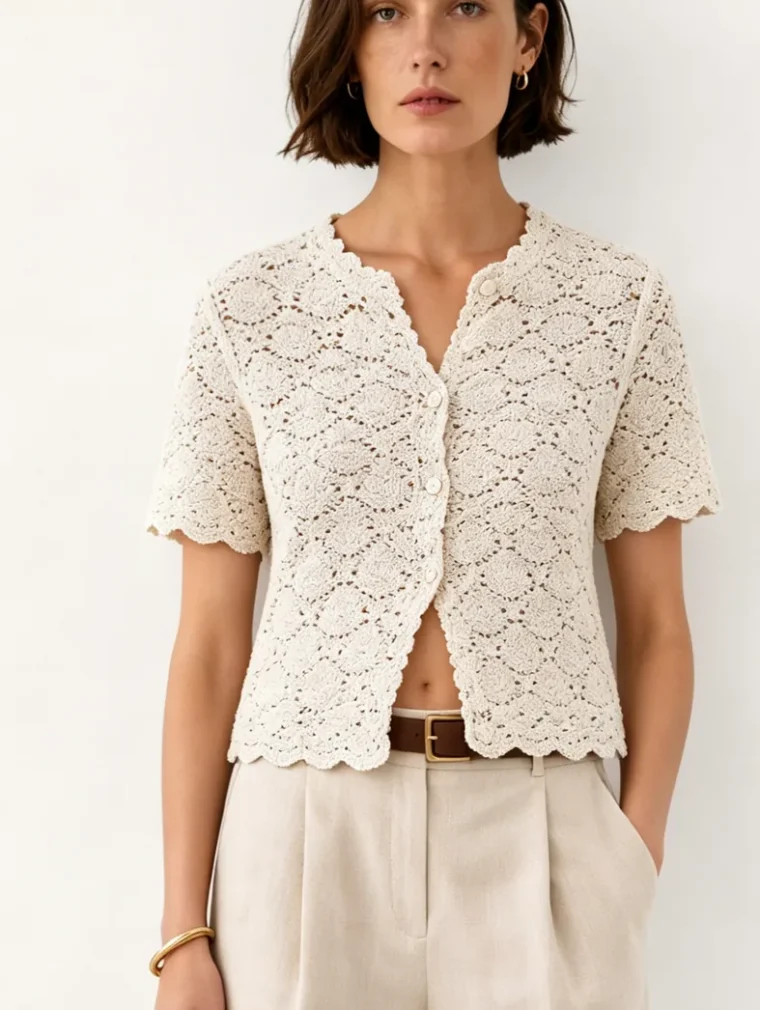 Women's short-sleeve crochet shirt (L56 / B55) — EF-W-1314