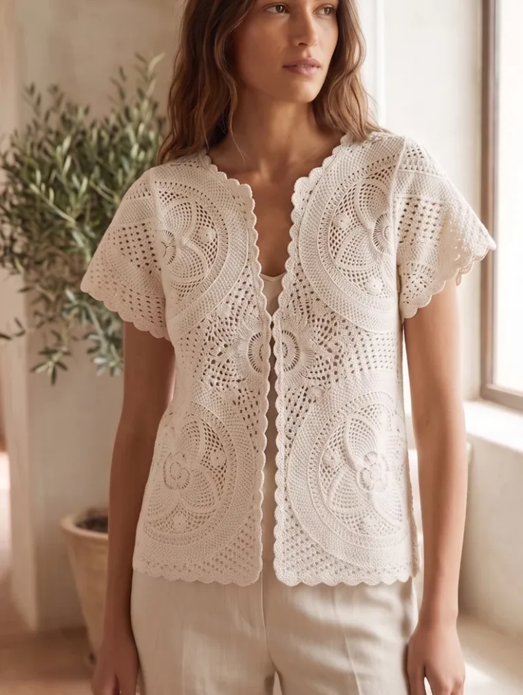 Women's short-sleeve crochet shirt (L56 / B55) — EF-W-1323