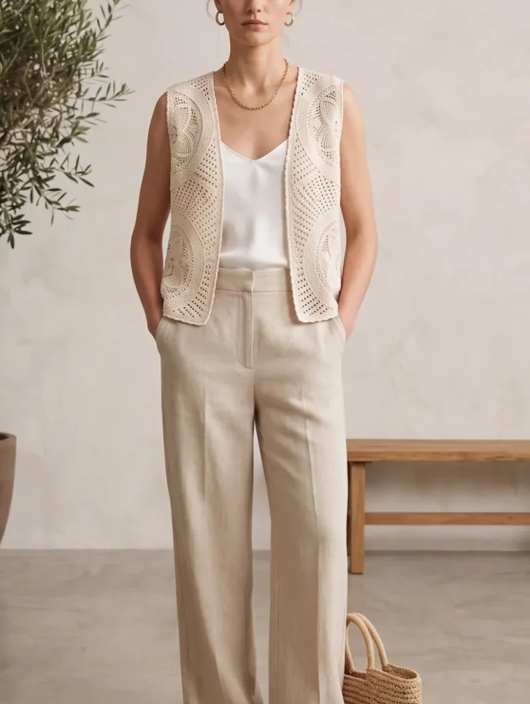 Women's sleeveless crochet top (L49 / B40) — EF-W-1382