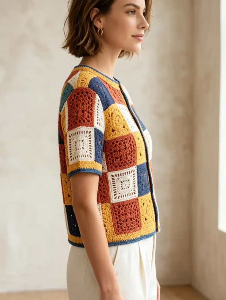 Women's short-sleeve crochet shirt (L56 / B55) — EF-W-1324